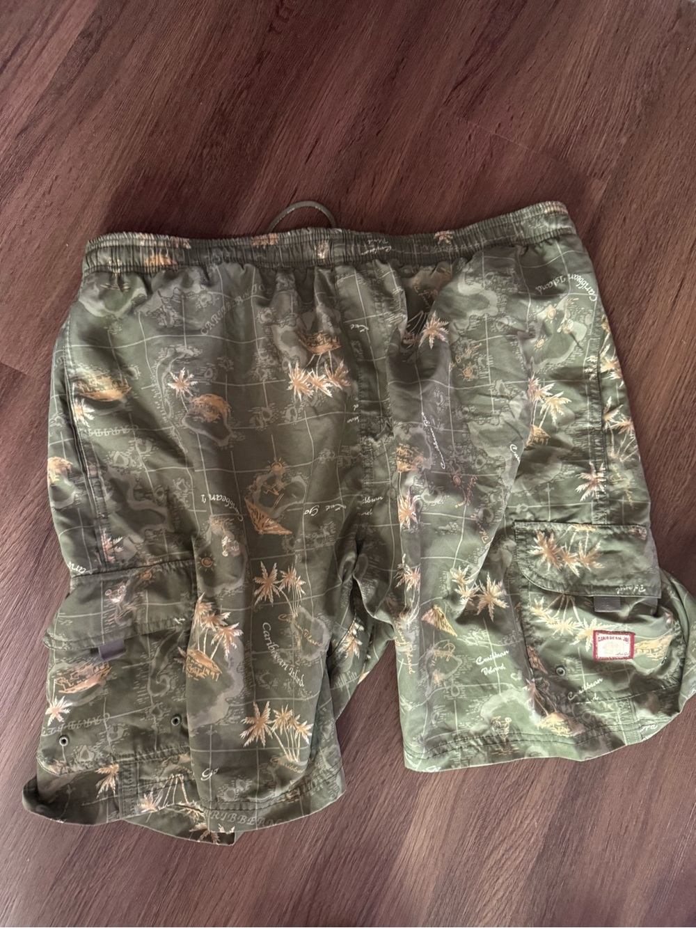 Caribbean Joe Olive Green Tropical Cargo Swim Shorts
